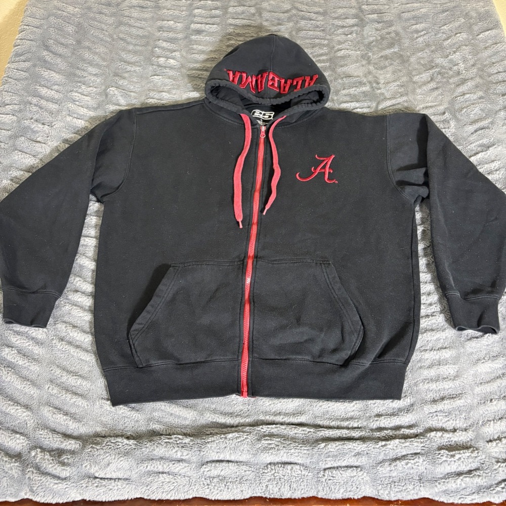 E5 Alabama Crimson Tide Full Zip Hoodie Black Red Embroidered Mens Large AT367